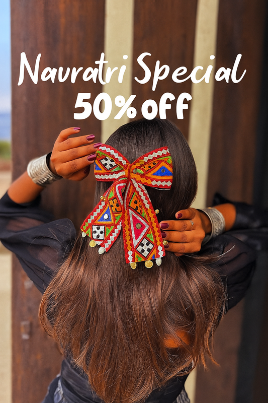 Handcrafted Ethnic Navratri Bow 🎀✨ (Pack of 2)